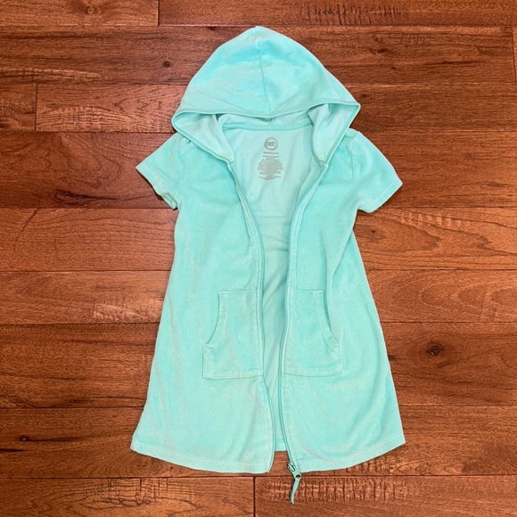 Wonder Nation Girls Aqua Terry Hooded Zip Front Swim Coverup - Size XS (4-5) - Picture 7 of 16
